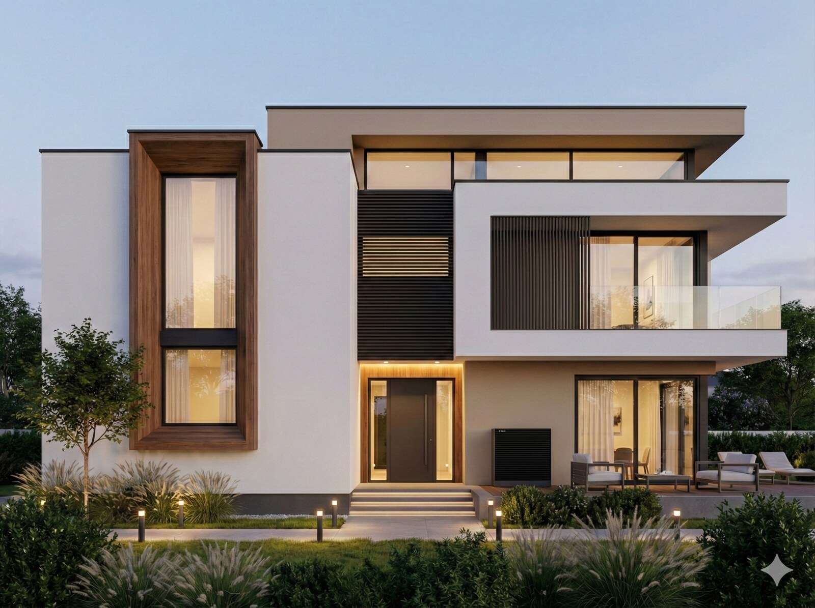 Pompa di calore KRONOTERM ADAPT 2 installata presso una casa moderna con giardino